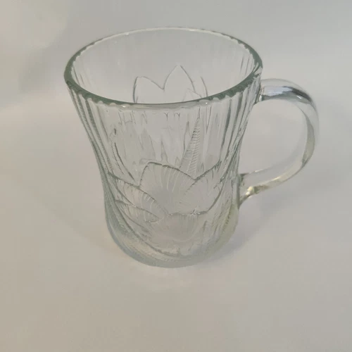 vintage Arcoroc France Canterbury Crocus Mugs clear glass Coffee Tea Cup 4"