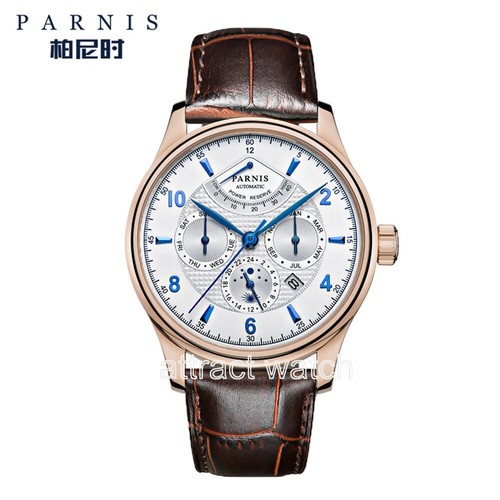 Reloj mecánico Parnis 43 mm caja plateada para hombre Miyota9100 9120 reserva de marcha - Imagen 31 de 37
