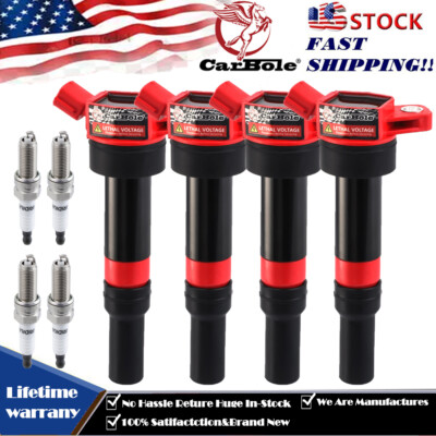 4 Ignition Coil & Platinum Spark Plug UF651 For Hyundai Elantra Tucson Kia Forte