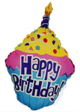 32" Happy Birthday Cupcake Mylar Balloon - Party Supplies