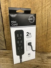 Cordinate 2ft Mini Braided Cord With Flat Plug 3 Outlet Power Strip Home Office