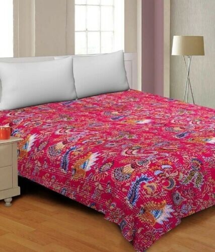 Indian Cotton Quilt Twin Paisley Red Bedding Bedspread Throw Kantha Blanket - Picture 1 of 5