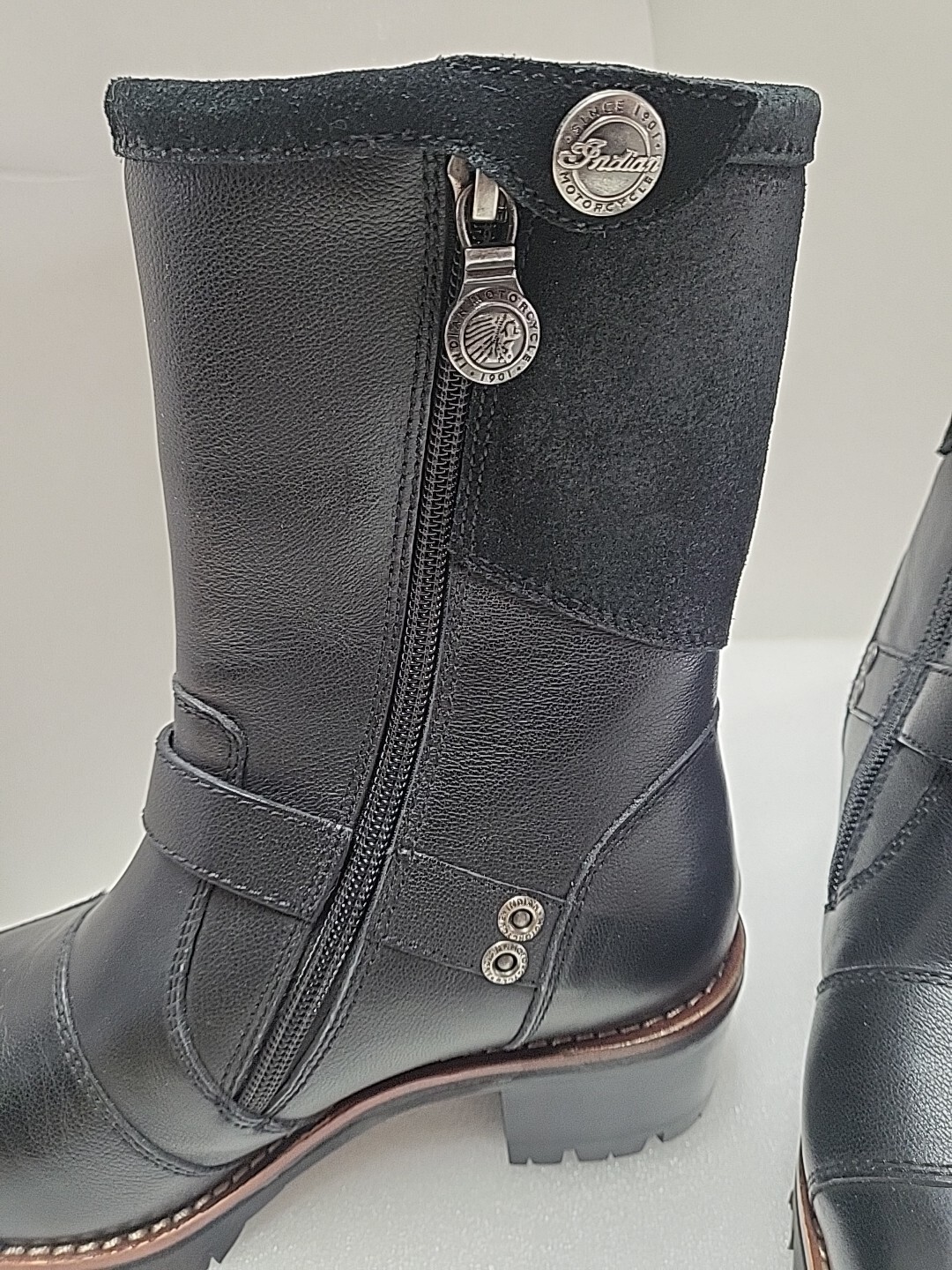 Indian Motorcycle Womens Leather Suede Engineer Riding Boot Black