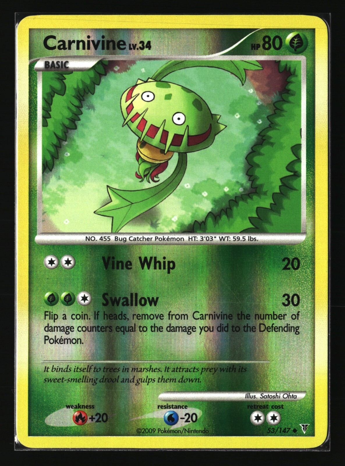 Pokemon CARNIVINE 53/147 Reverse Holo (2009 Supreme Victors) LP/Light Play