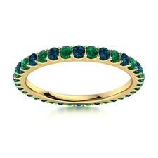 Full Eternity 2MM Round Emerald  London Blue Topaz 925 Silver Gold Plated Ring