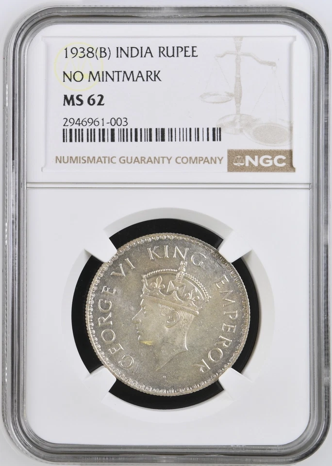 1938(B) INDIA RUPEE NO MINTMARK, NGC, MS62 - Image 3 of 4