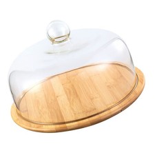 Wood Cake Stand with Glass Dome 29cm Serving Tray RRP £47