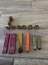 Brass wax seal stamp wooden handle six designs Flowers and leaves w/ Wax Candles