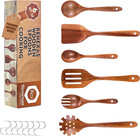 6 Pcs Wooden Spoons for Cooking Utensils, Natural Teak Wooden Cooking Spoons Wi