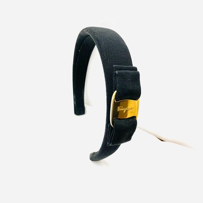 Ferragamo Black Vara Gold Headband FERRAGAMO Vara Bow Headband Black/Gold 430314 main image 2