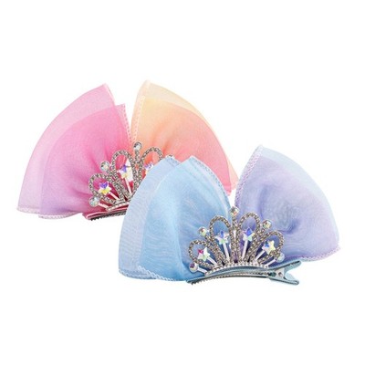 2 Pack 4.5'' Crown Bow Hair Clips for Girls, Christmas, Halloween, Easter Hol...