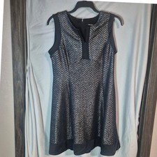 Roz & Ali Womens Petite 14 Black Silver Metallic Chevron Sleeveless Shift Dress