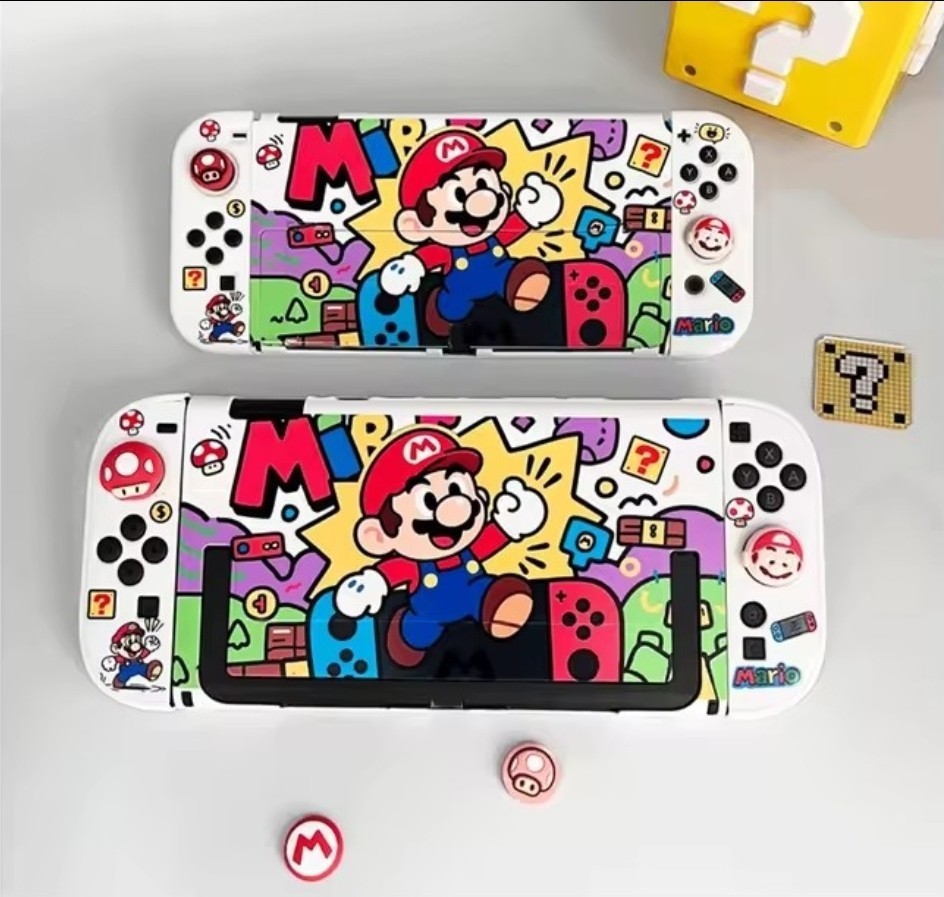 Coque Switch 2 Mario anti-rayures pour protéger la console et les manettes