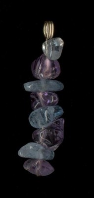 14K 2,2 Gramm massiver Gelbgold natürlicher Chip Aquamarin & Amethyst Anhänger #qn