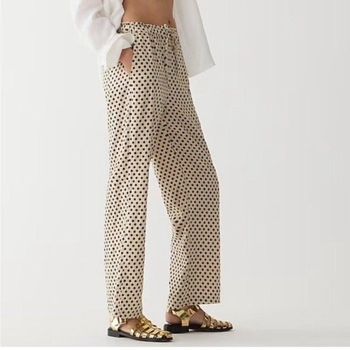 Neu mit Etikett J Crew Soleil Hose 100 % Leinen gepunktet Kordelzug hoher Bund Größe XS Karriere - Bild 2 von 10