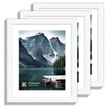 Hongkee 9x11 Picture Frame Set of 3, Real Glass, 7x9 with Mat, White, Wall/Table