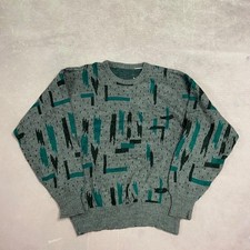 Vintage Knitted Jumper Abstract Patterned Grandad Knit Sweater Men's M