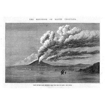 ITALIEN Ausbruch des Vesuvs von der Insel Capri - Antikdruck 1872