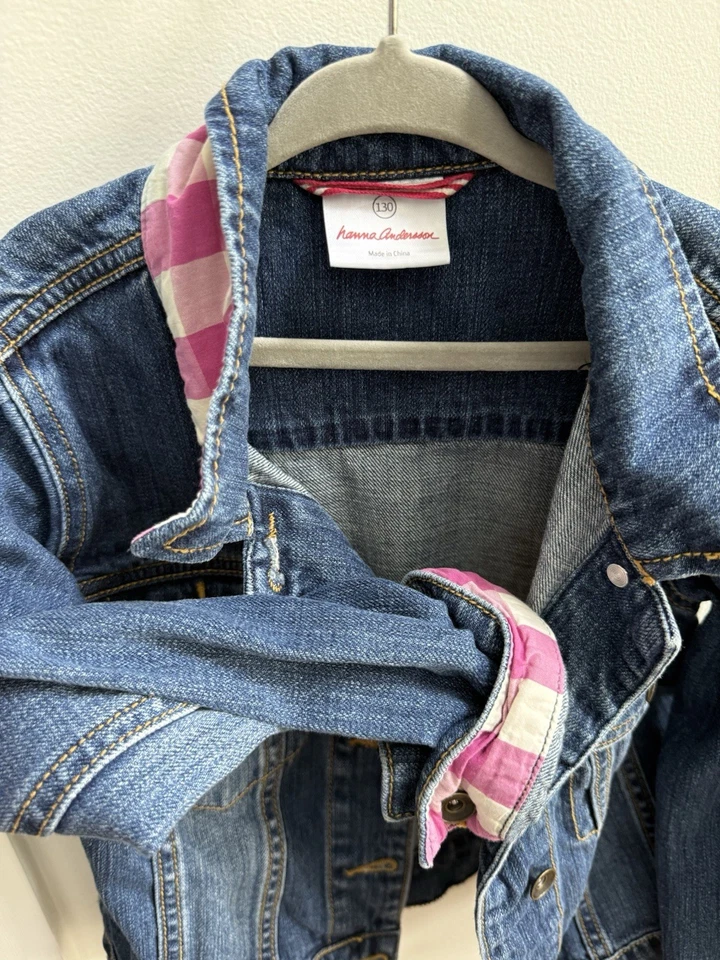 Chaqueta vaquera Hanna Andersson para niños pequeños - rosa a cuadros - talla 130 Foto 4 de 4