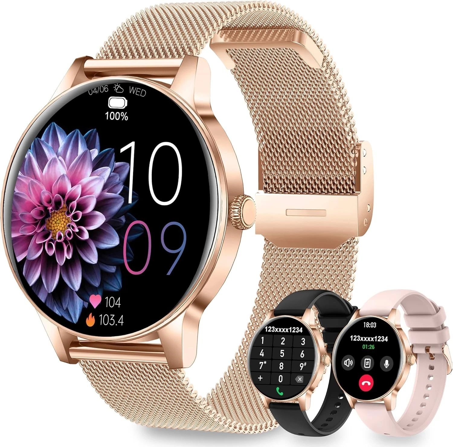 Smartwatche for Women, 1.27" HD Rose Gold Answer/Make Call Health Monitor IOS/An