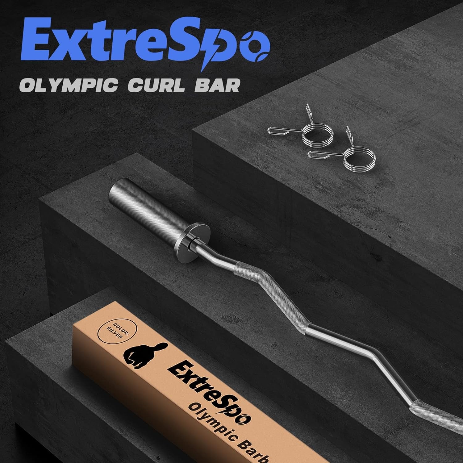 Olympic EZ Curl Barbell Bar, 47" Bar for Weight 47 inches, Silver 