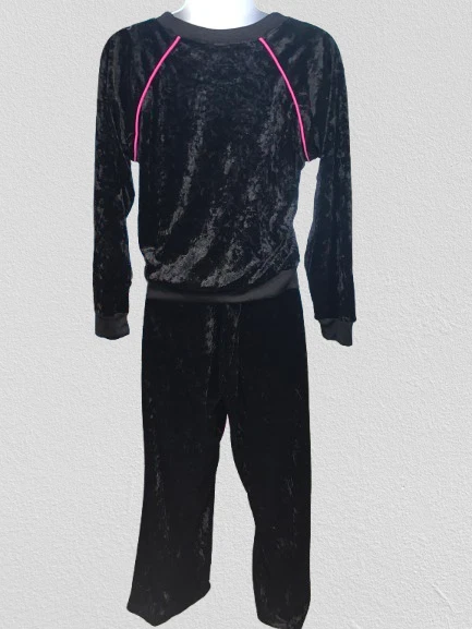 复古/Y2K Victoria's Secret 丝绒黑色/热粉色运动服套装 - XS 码 — 第 2/4 张图片
