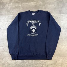 Vintage Jerzees by Russell Sheridan Crest Sweatshirt Navy Blue L Made in USA