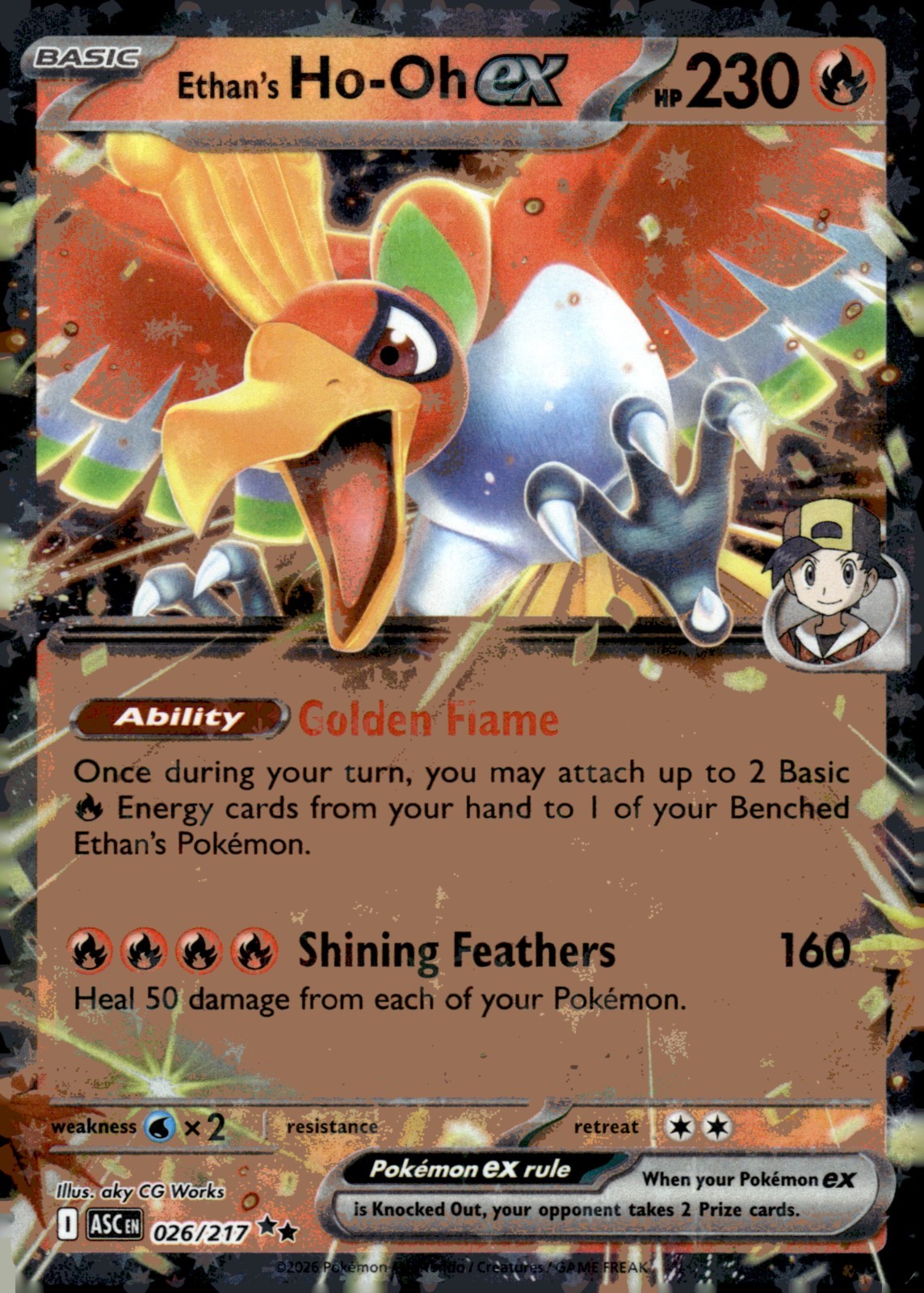Ethan's Ho-Oh ex, 026/217, Ascended Heroes, Double Rare Holo, Pokemon TCG, NM