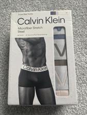 Image of Calvin Klein 3 Pack Microfiber Stretch Steel Low Rise Trunks Size Medium