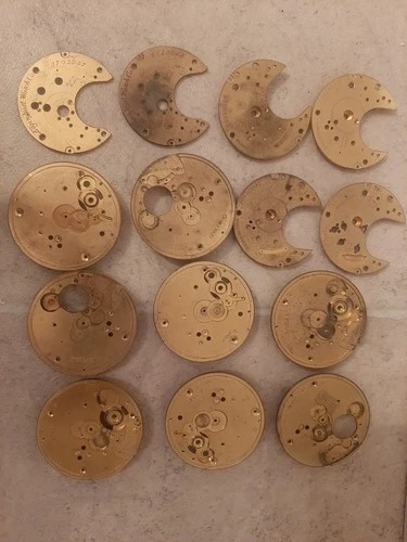 Antique Pocketwatch Parts, Plates and Crescents, Including Elgin, Lot of 14