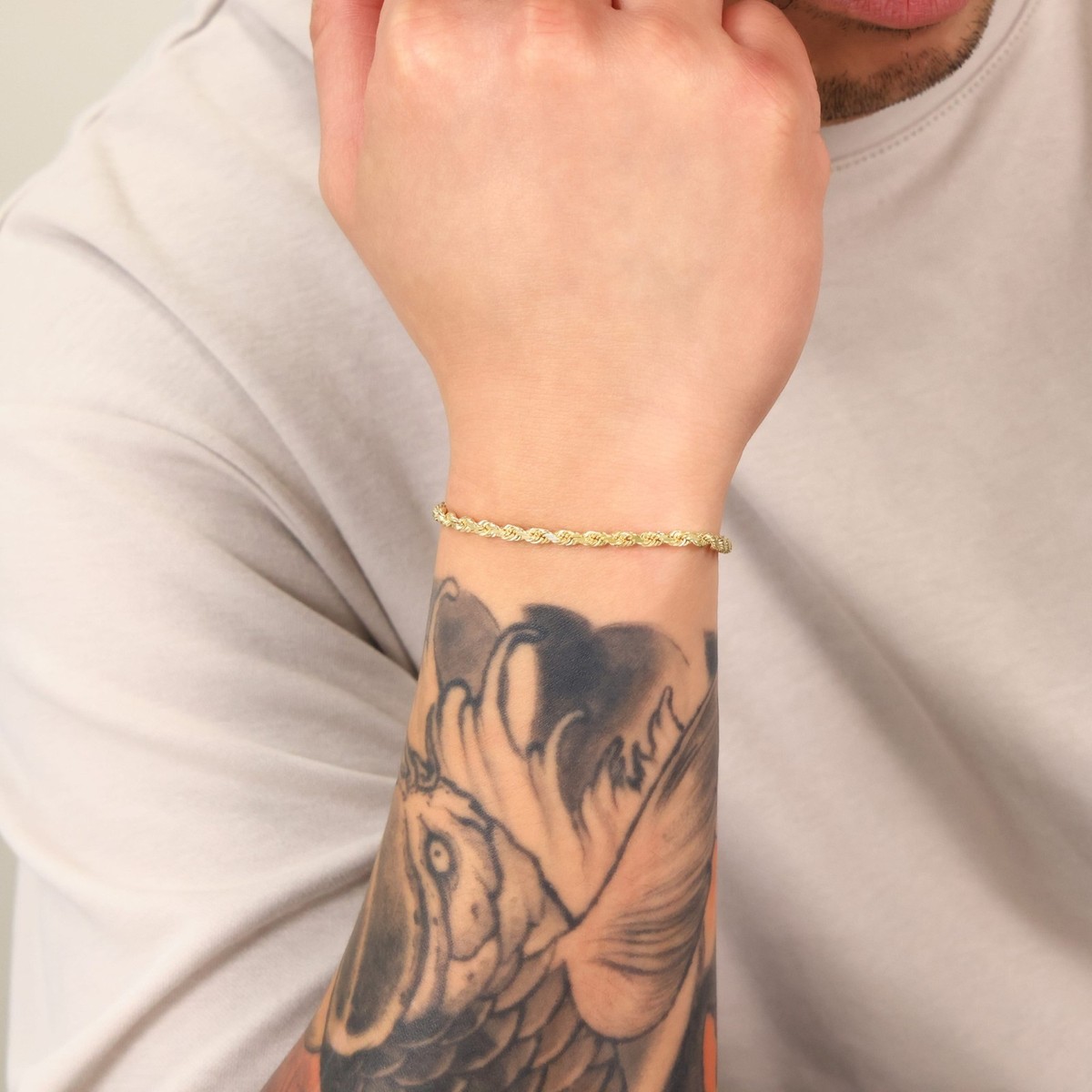 14K Yellow Gold 3mm Diamond Cut Rope Chain Bracelet Men Women 7