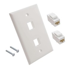 1 Pack Single Gang 2-Port Ethernet Wall Plate, RJ45 Cat6 Keystone Jack, White