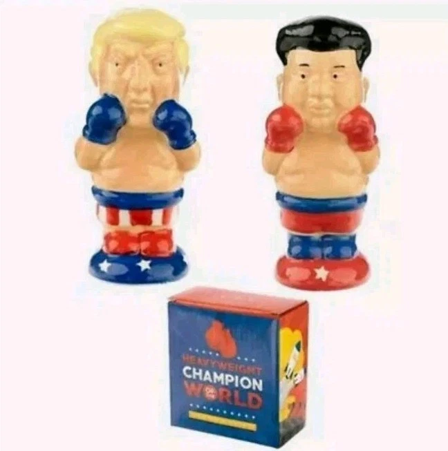 PUCKATOR PRESIDENT DONALD TRUMP USA & KIM JONG UN NOVELTY SALT & PEPPER POTS SHAKERS NEW
