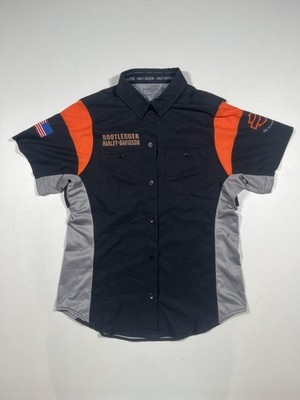 Harley-Davidson Bootlegger Work Shirt Womens Medium Black Orange Dealer Staff