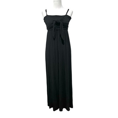 Francesca s Casual Dress Black Maxi Jersey Knit Tie Front Spaghetti Straps XXS