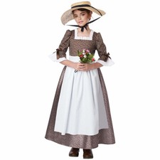 American Colonial Dress Pioneer Pilgrim Victorian Olden Day Girls Costume S
