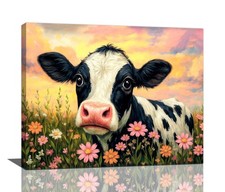 Farmhouse Milk Cow Wall Art Rustic Country Canvas Wall Decor Pictures Paintin...