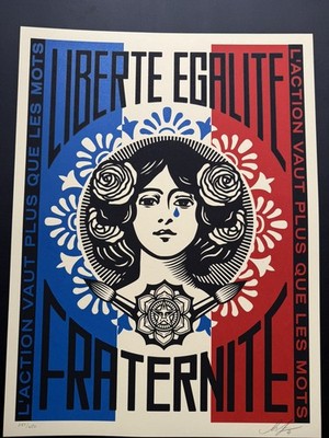 Shepard Fairey Marianne L action Vaut Plus Que Les Mots #/650 & Signed LE print