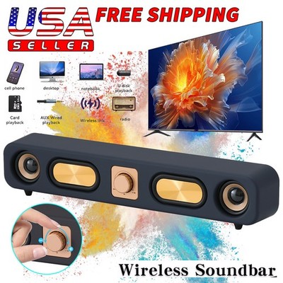 2'' 10W Portable Vintage Powerful Bass Bluetooth Speaker 4D Surround Sound Bar US
