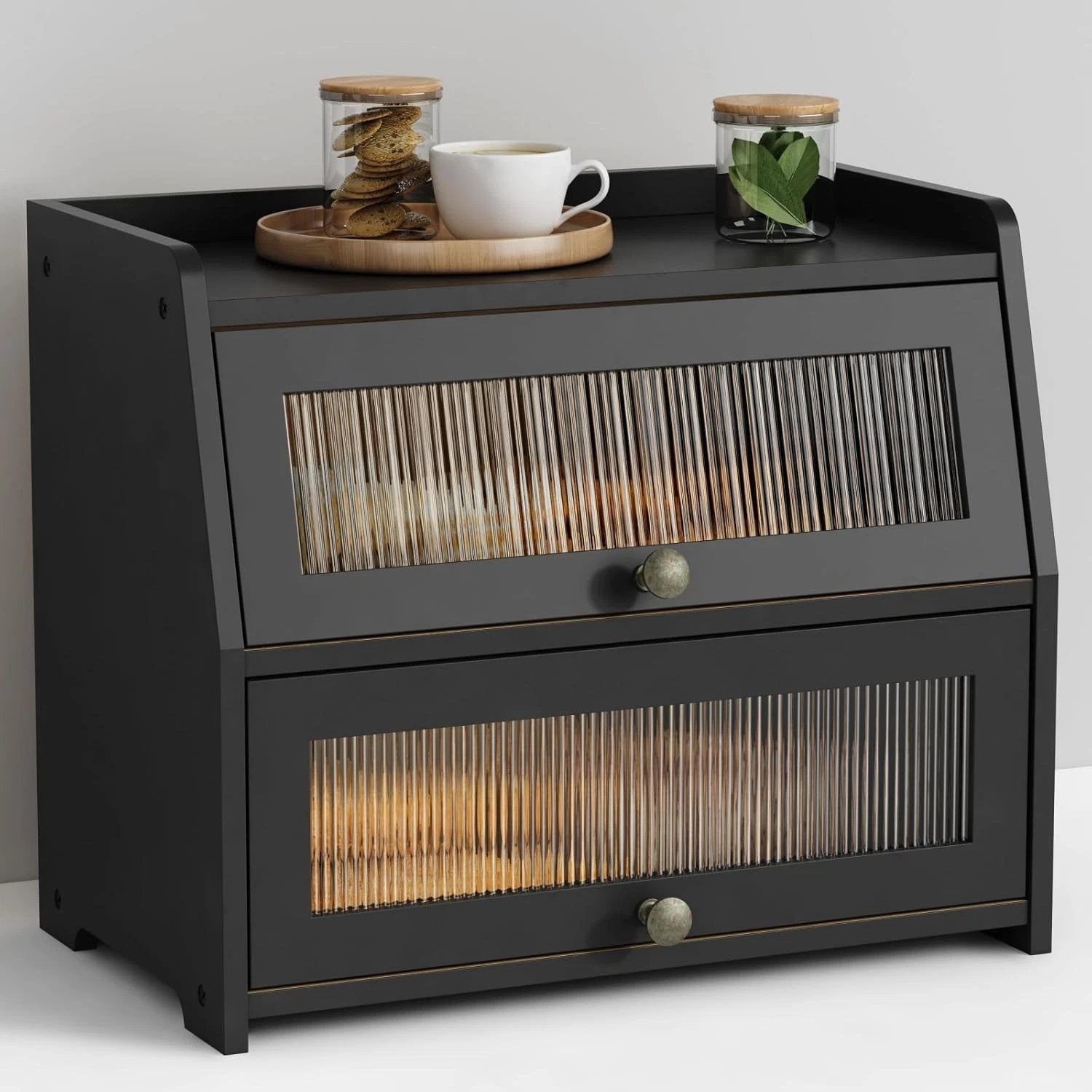 Kitchen Countertop Black Bread Storage Container Large Bread Box Counter Cabinet