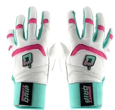 Sportz Drip Batting Gloves (White/Pink) - Genuine Leather Gloves for Baseball...