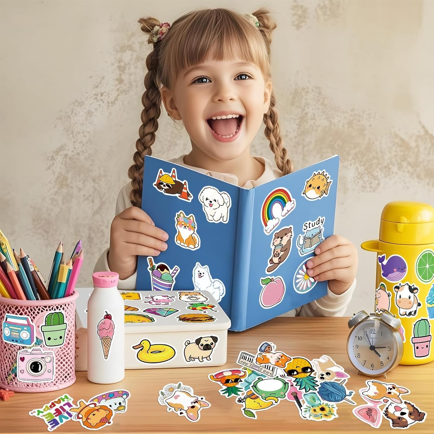 300PCS Cute Holographic Stickers for Kids, Waterproof Vinyl Laptop Skateboard Wa