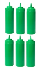 6 Pack Green 16oz Squeeze Bottles Wide Mouth Condiment Sauce Dressing Dispenser