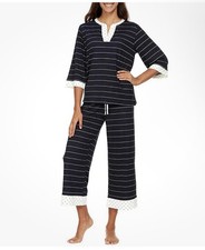 Flora Nikrooz, 2 Pc 3/4 Sleeve  Crop Pant PJ Set/NWT/sz S/Navy-white