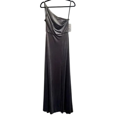 NWT After Six One Shoulder Spaghetti Strap Velvet Maxi Gown Dress 6 Caviar Gray