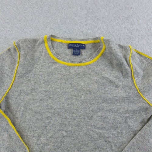Chelsea Theodore Cashmere Sweater Women Large Gray Yellow Pullover Jumper Casual - Picture 2 of 10