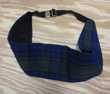 VINTAGE Cummerbund Men Medium Blue Wool Black Watch Tartan Plaid Pleated Formal