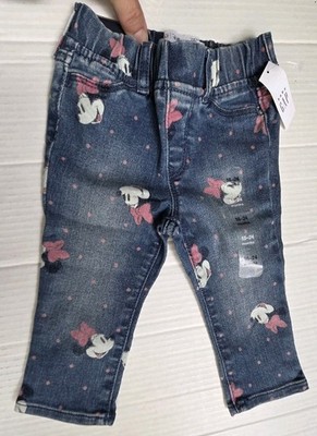 Baby Gap Disney Minnie Mouse Blue Jean/Jeggings Elastic Waist Pink Polka Dot New