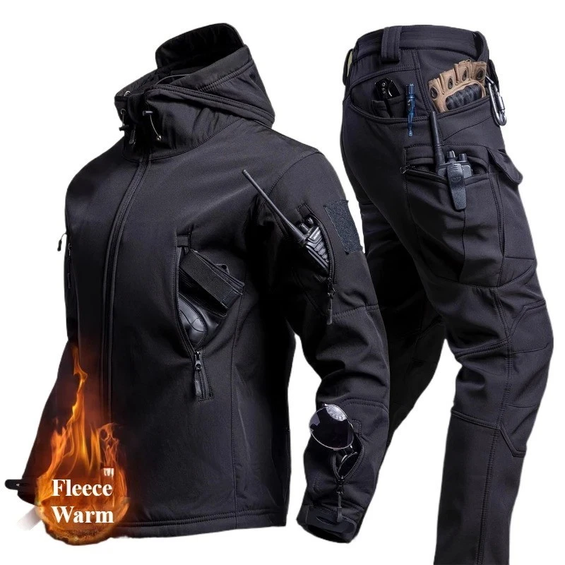Fleece Lined Waterproof Tactical Military Fishing Outdoors Jacket Trousers Suit