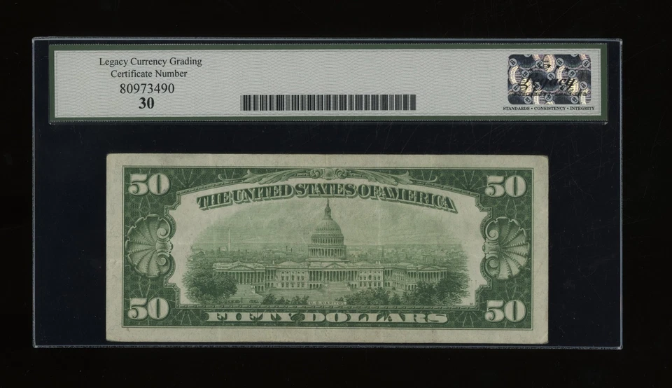 DBR 1928-A $50 DGS FRN St. Louis Fr. 2101-Hdgs Legacy 30 Serial H00551459A - Image 2 of 2